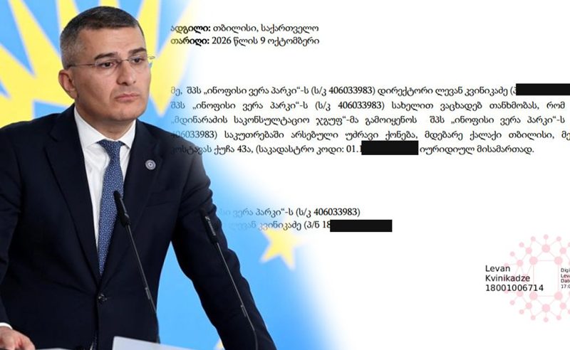 მდინარაძის ოფისი ვერის პარკის ბიზნეს ცენტრში განთავსდება