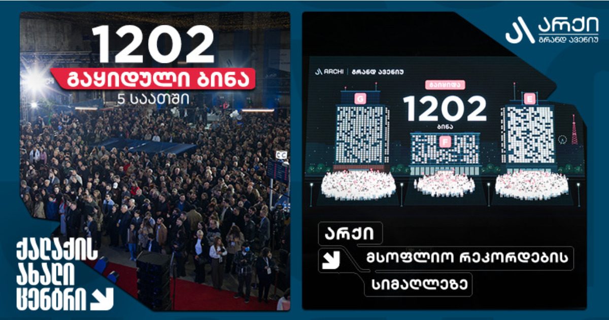 არქი მსოფლიო რეკორდების სიმაღლეზეა — მხოლოდ 5 საათში Archi Grand Avenue-ში 1202 ბინა გაიყიდა
