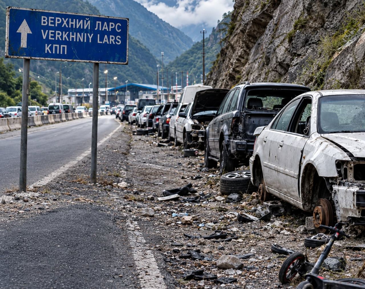 4-კილომეტრიანი „ავტომობილების სასაფლაო“ ზემო ლარსზე - რუსეთი საქართველოს საზღვართან მიტოვებული მანქანების გატანას იწყებს