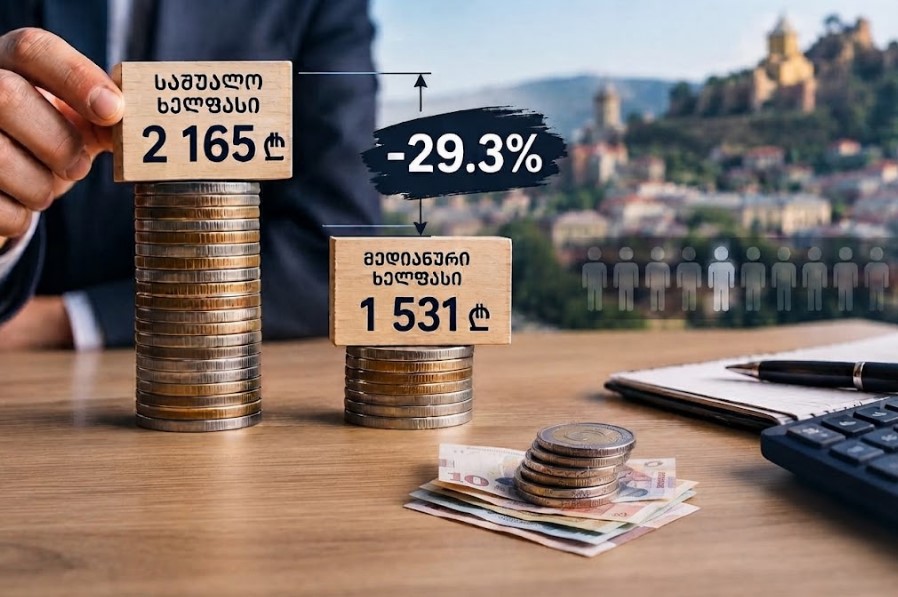საქართველოში მედიანური ხელფასი საშუალოზე 29.3%-ით ნაკლებია - რომელ საქმიანობებშია ყველაზე დიდი სხვაობა